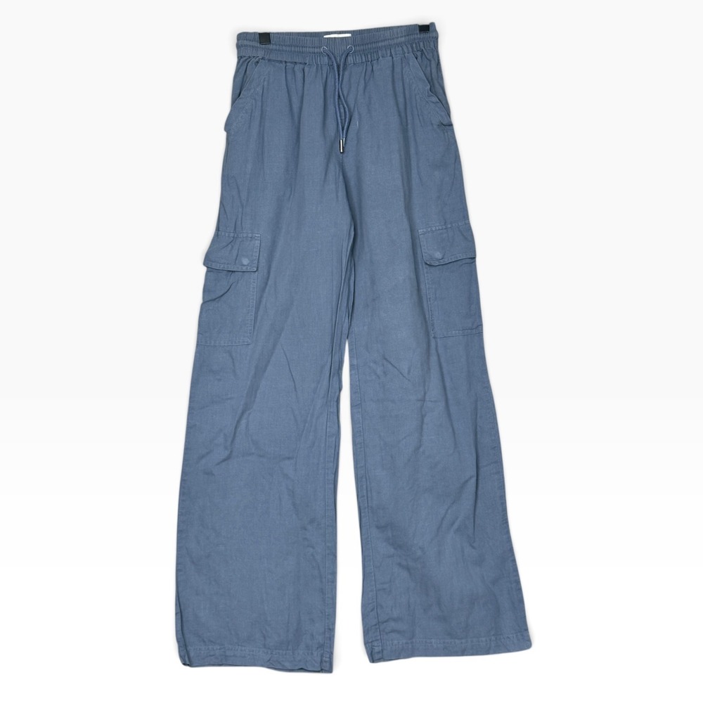 Pact Cargo Pants Women S Blue Organic Cotton Hemp Wide Leg Elastic Waist